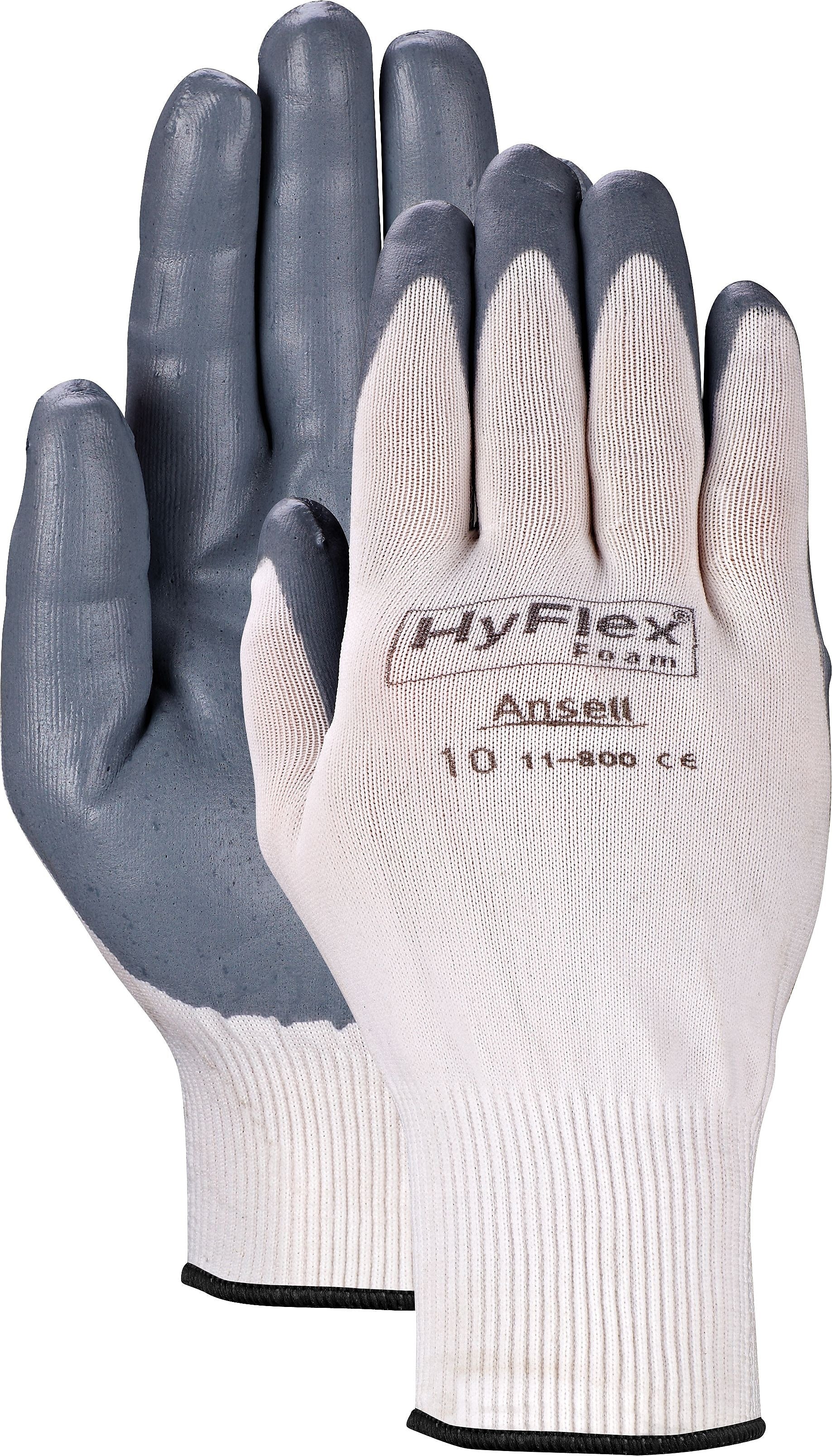 Ansell® HyFlex® Coated Gloves, Foam Nitrile, Knit-Wrist Cuff, Size 6, White/Grey, 12 Pair/Box (012-11-800-6)