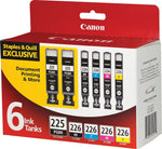 Canon 225/226 Black/Photo Black/Cyan/Magenta/Yellow Standard Yield Ink Cartridge, 6/Pack (4530B012)