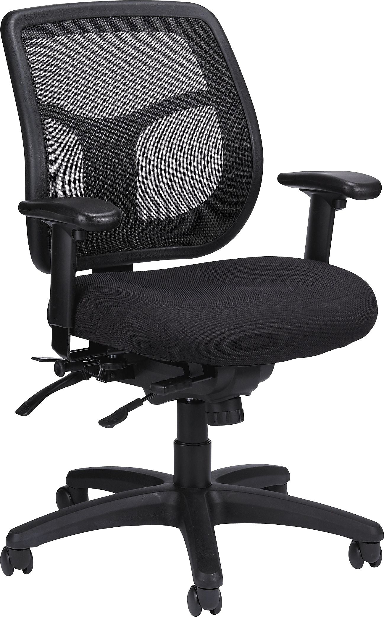Raynor Apollo Multi-Function Slider Task Chair, Fabric/Mesh, Black, Seat: 20 1/2"W x 19 3/10"D, Back: 20 1/2"W x 25"H