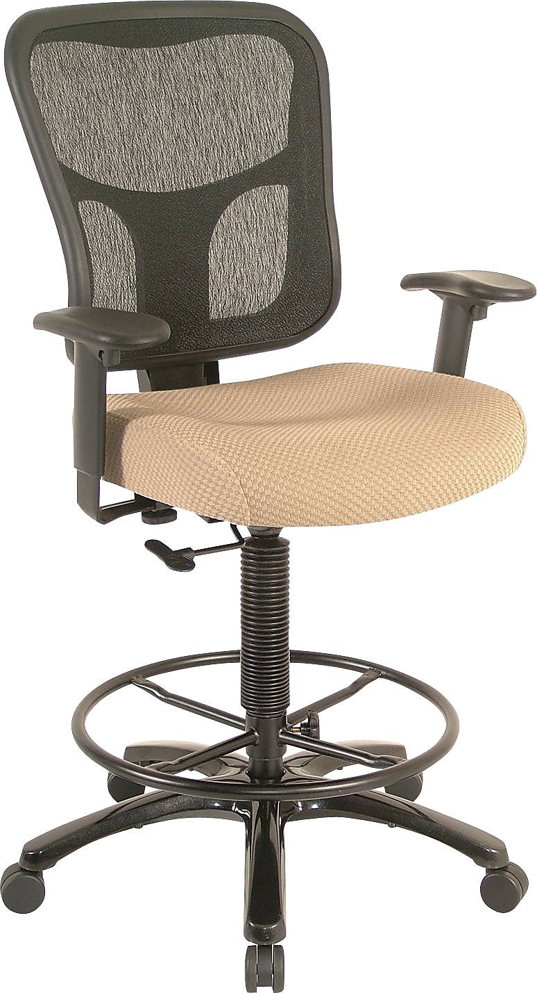 Tempur-Pedic Fabric Drafting Stool with Backrest and Footrest with Lumbar Support, Beige (TP8200-BEIGE)