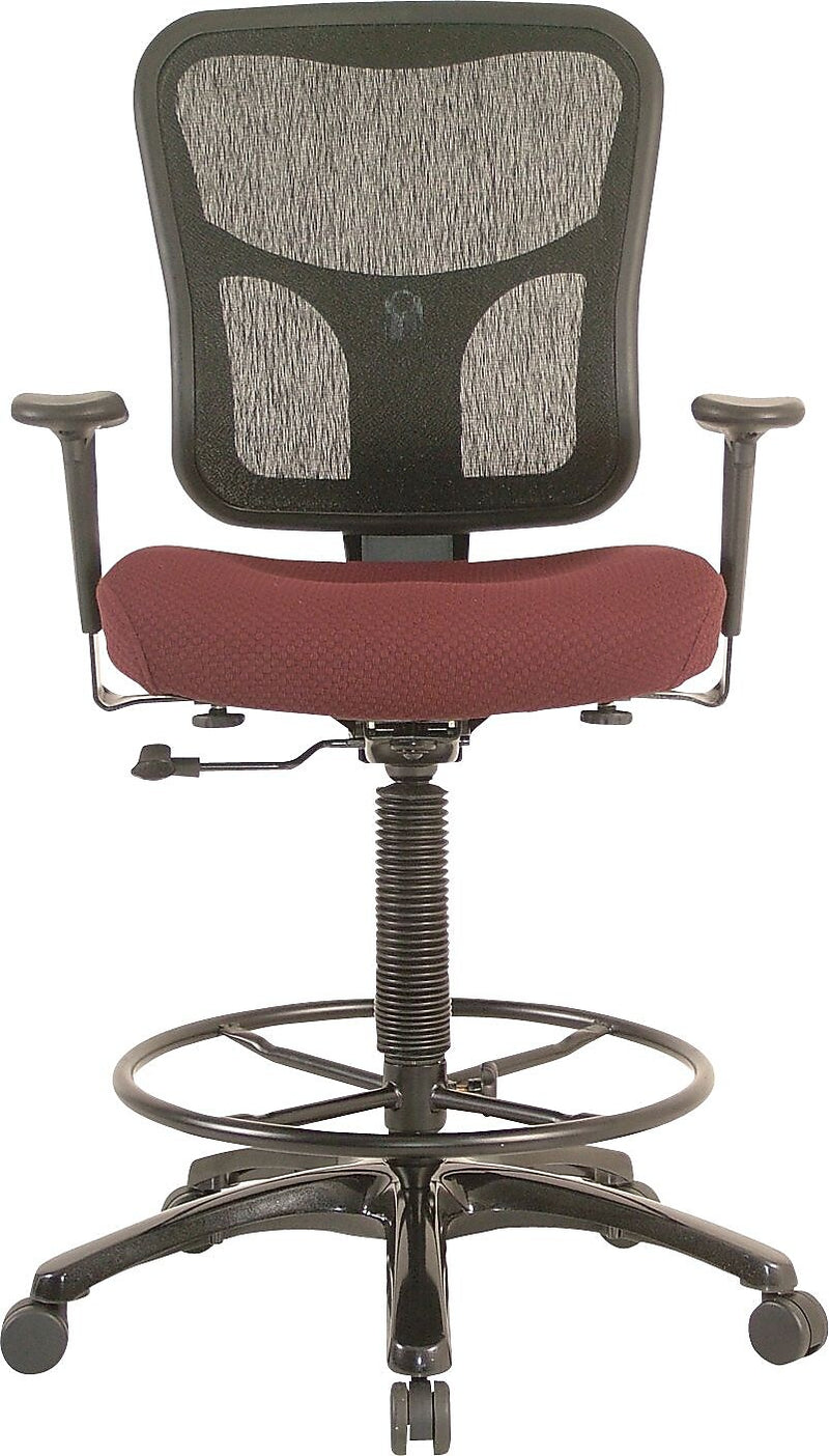 Tempur-Pedic Fabric Drafting Stool with Backrest and Footrest with Lumbar Support, Burgundy (TP8200-BURGUNDY)