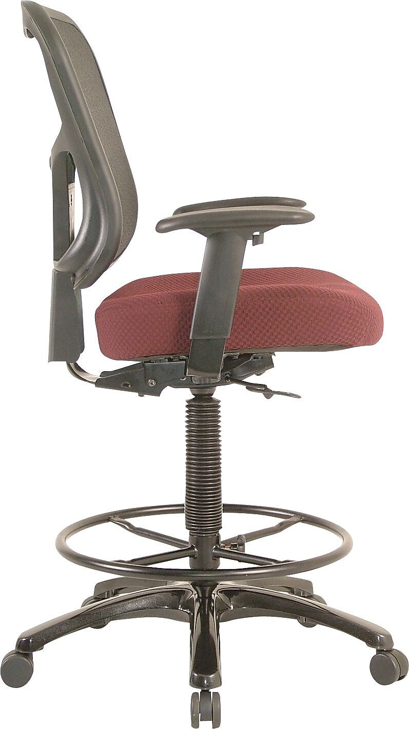 Tempur-Pedic Fabric Drafting Stool with Backrest and Footrest with Lumbar Support, Burgundy (TP8200-BURGUNDY)