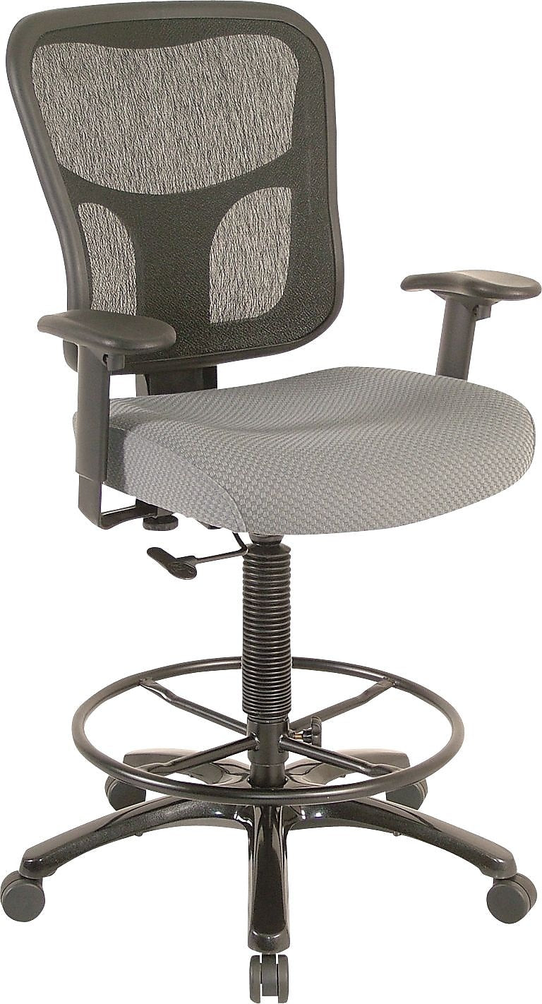 Tempur-Pedic Fabric Drafting Stool with Backrest and Footrest with Lumbar Support, Gray (TP8200-GREY)