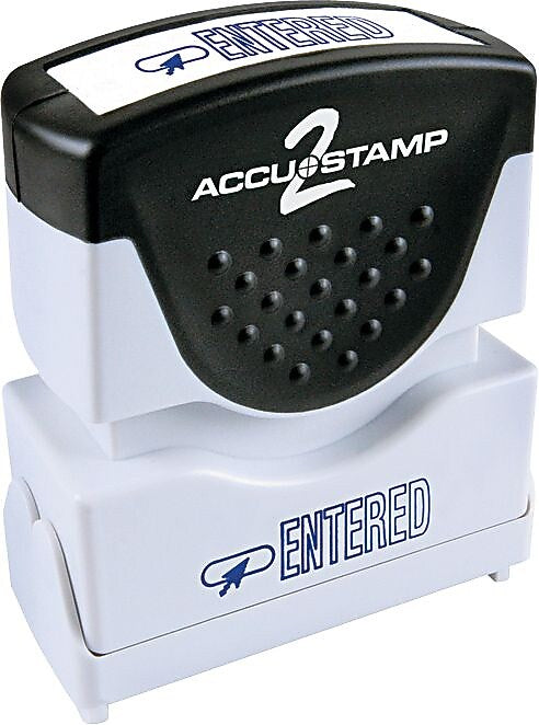 Accu-Stamp2® One-Color Pre-Inked Shutter Message Stamp, ENTERED, 1/2" x 1-5/8" Impression, Blue Ink (035573)