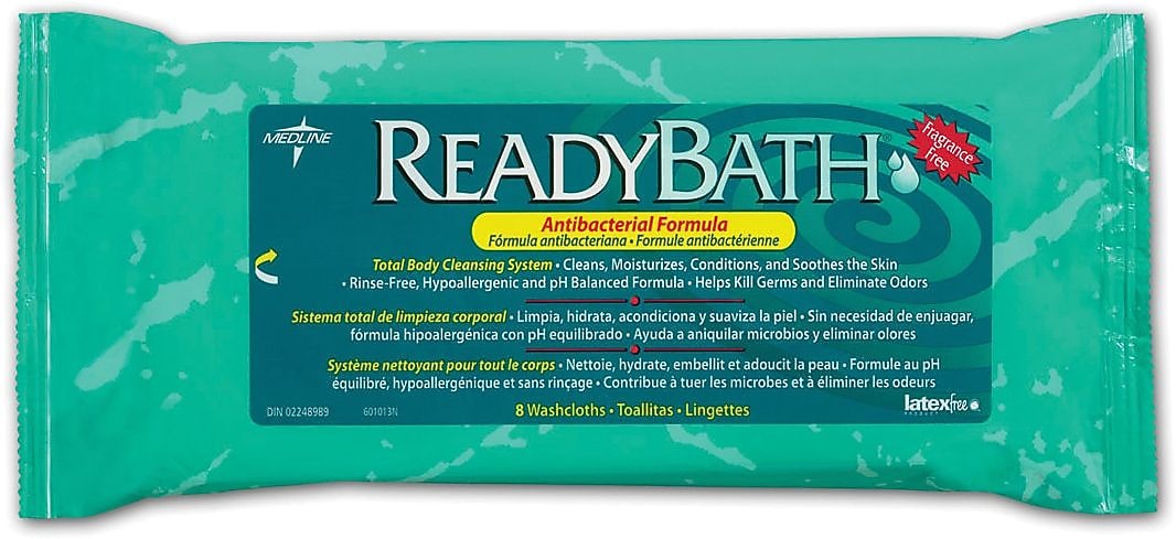 ReadyBath Premium Antibacterial Washcloths, Unscented, 8/Pack (MSC095101H)