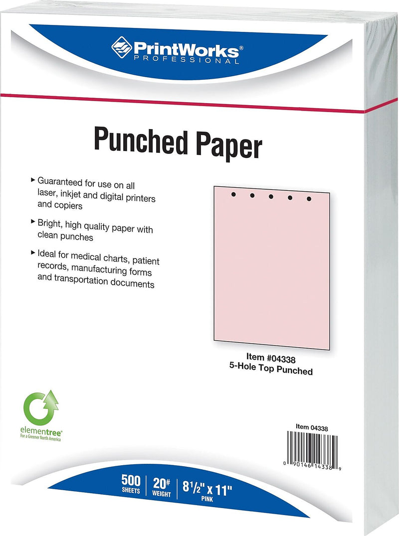 Paris Business PrintWorks Professional 5 Hole Punched Perforated Papers, 20 lb., LETTER-Size, Pink, 8 1/2"x 11", 2,500 Sheets/Ct