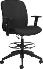 Global Truform Mid-Back Drafting Stool, Fabric, Ebony, Seat: 20"W x 17 1/2 - 19"D, Back: 20"W x 20"H
