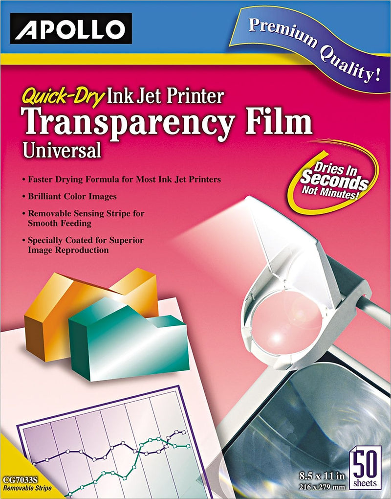 Apollo Universal Quick-Dry Transparencies, 8.5" x 11", 50/Box (CG7033S)