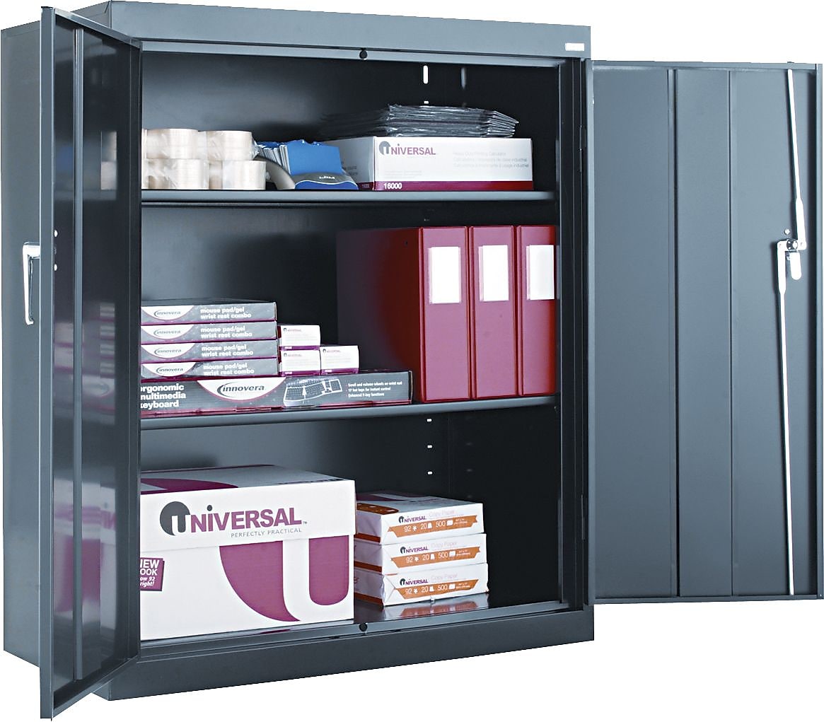 Alera Assembled Welded Storage Cabinet, 2-Shelf, Black, 42"H x 36"W x 18"D
