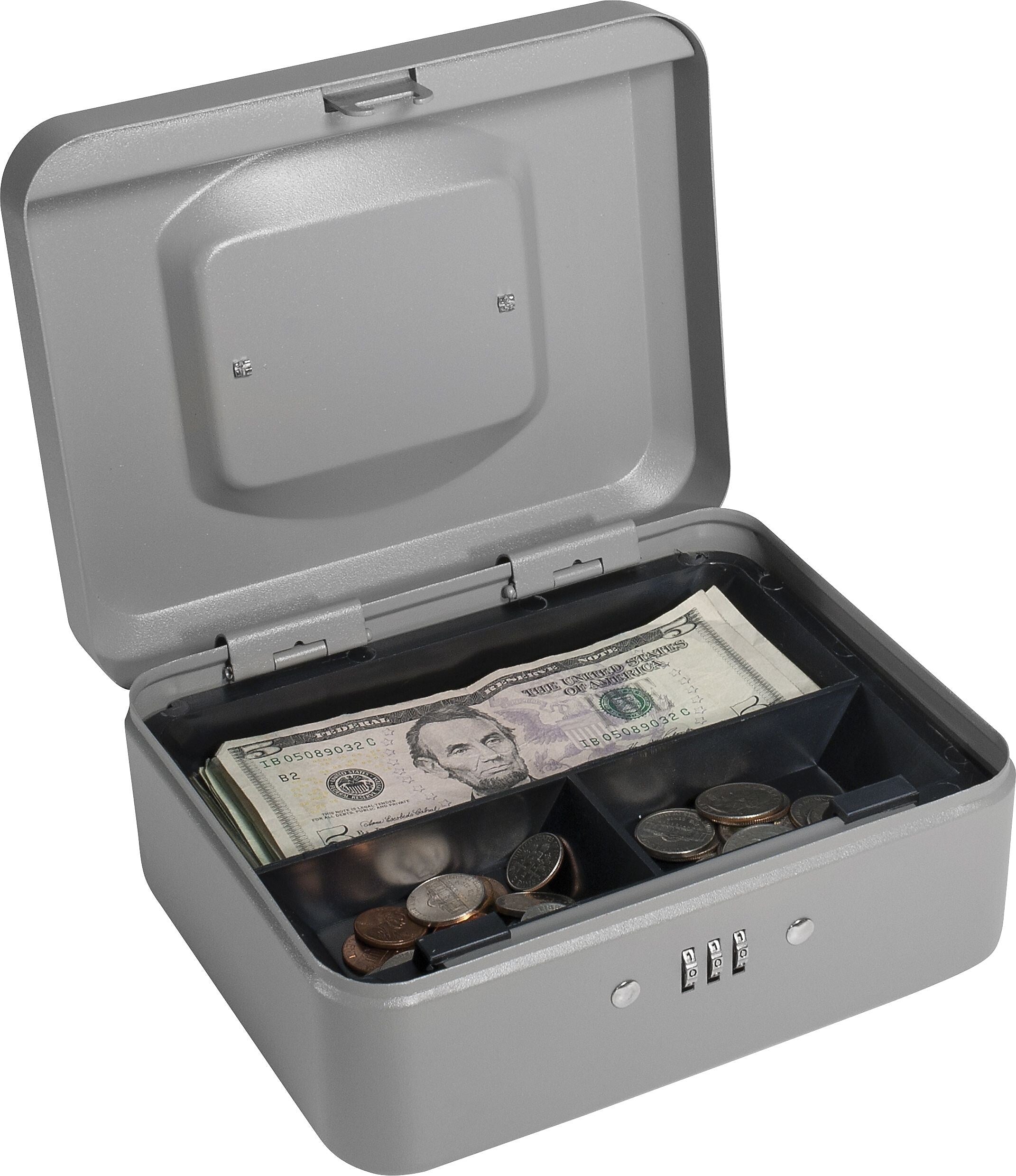 BARSKA Small Cash Box, 3 Compartments, Gray (CB11784)