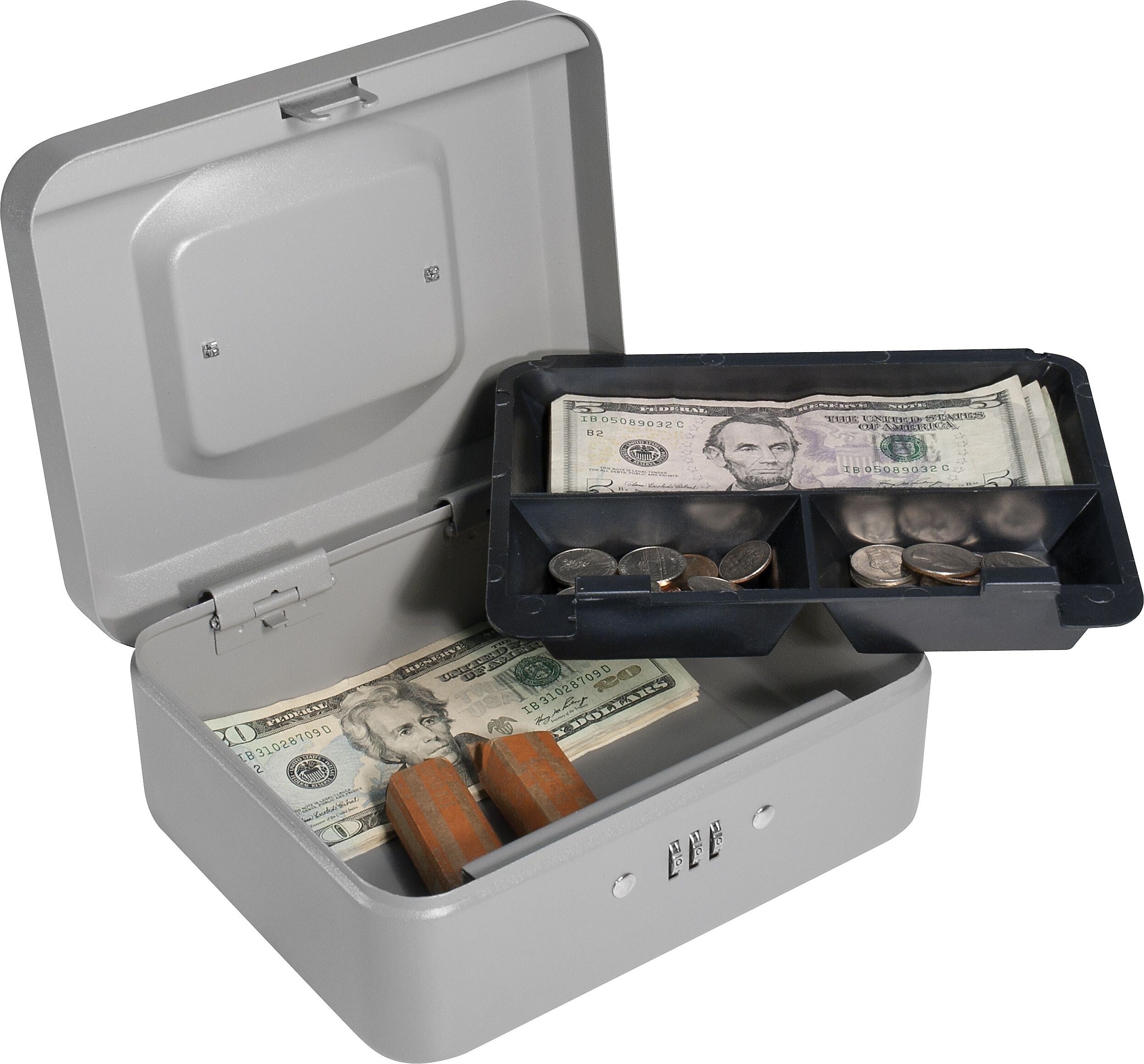BARSKA Small Cash Box, 3 Compartments, Gray (CB11784)