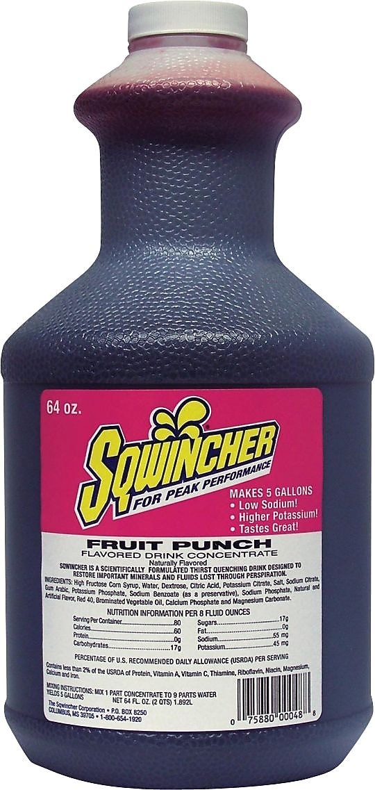Sqwincher Fruit Punch Liquid Concentrate Energy Drink, 64 oz. Bottle, 6/Case (030325-FP)