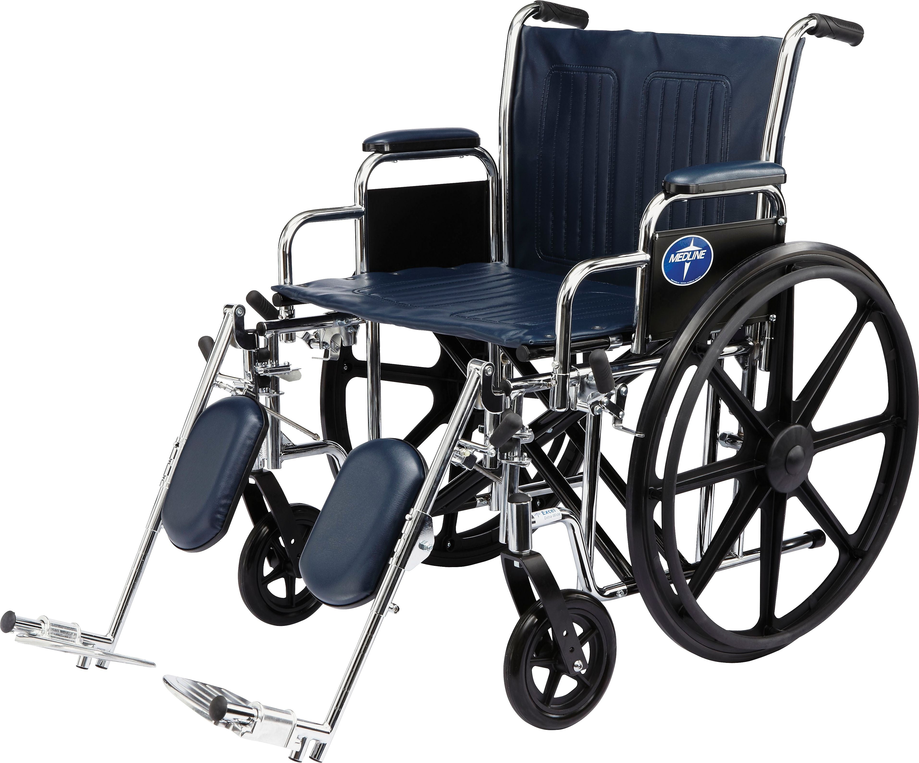 Medline Excel Extra-wide Wheelchairs, 24" W x 18" D Seat, Removable Desk Length Arm, Swing Away Leg (MDS806900)