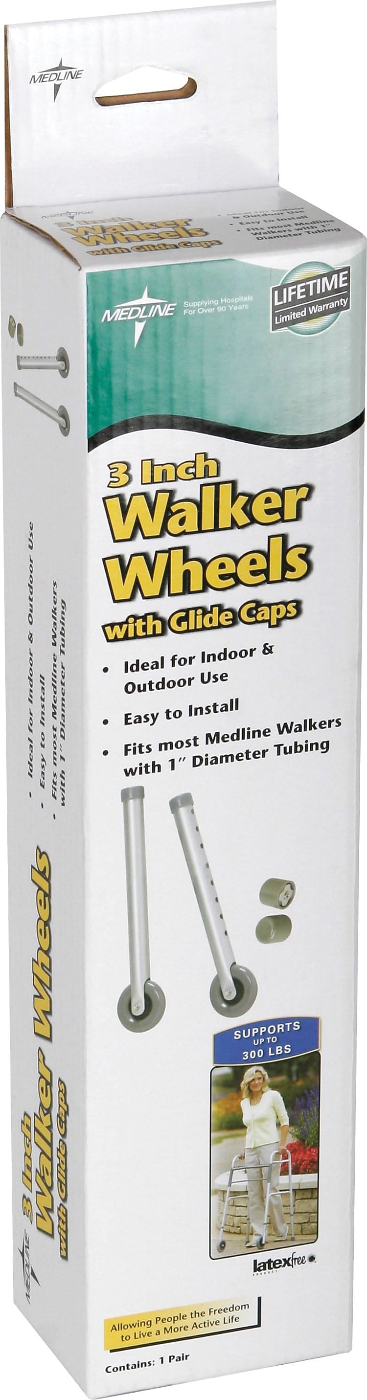 Medline Walker Replacement Caster Wheel, 3" Size, 2/Set (MDS86615W)