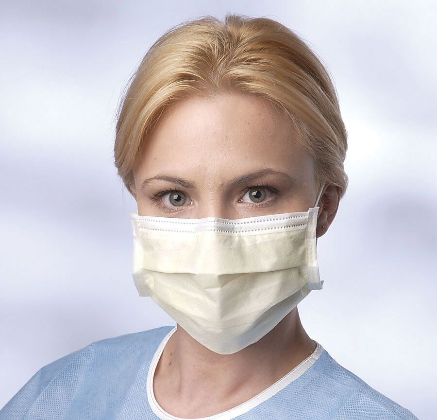 Medline Face Masks with Earloops, Yellow, 300/Pack (NON27122)