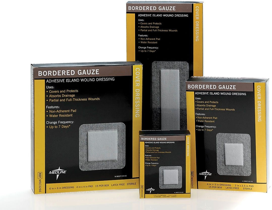 Medline Sterile Bordered Gauzes, 5" L x 4" W, 15/Box