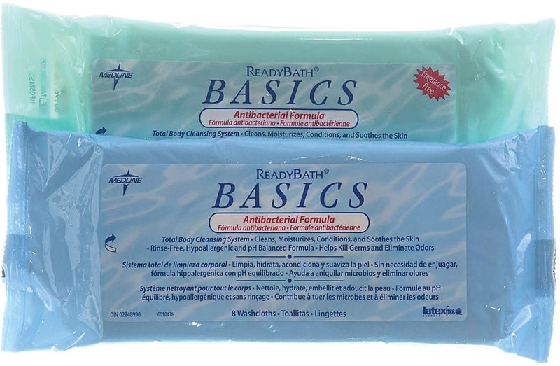 ReadyBath Basics Antibacterial Washcloths, Fragrance Free, 8/Pack (MSC095105H)