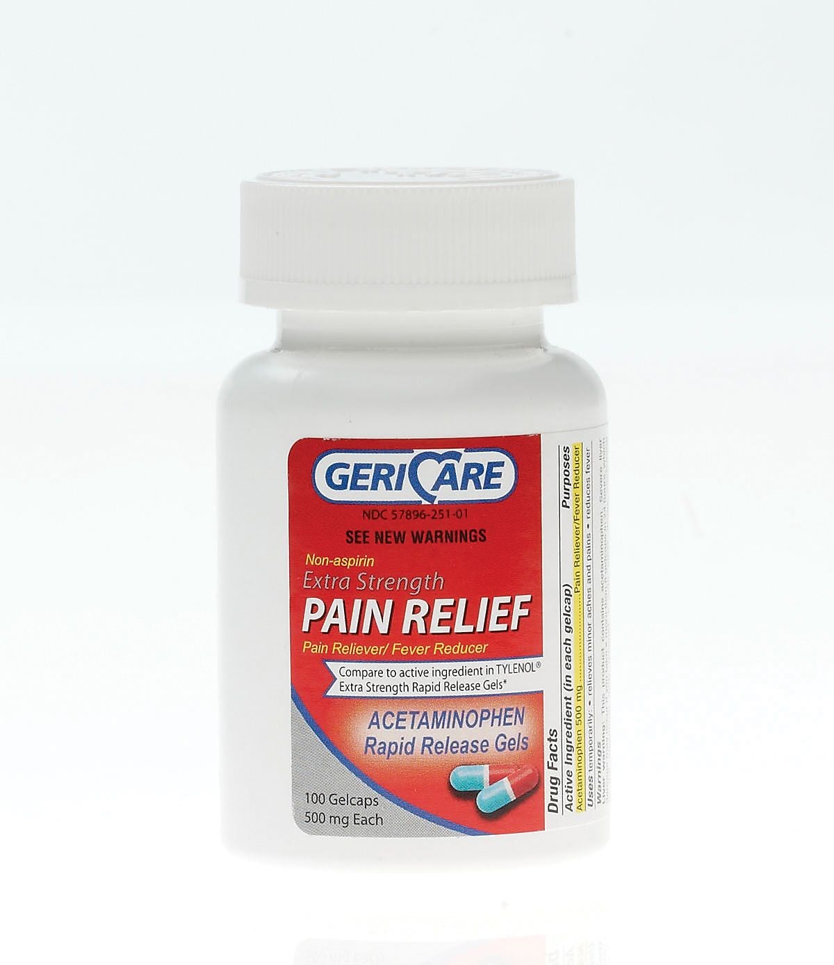 GeriCare Acetaminophen Extra-Strength Pain Reliever, Rapid Release Gels, 500mg, 100/Bottle (OTC873601)