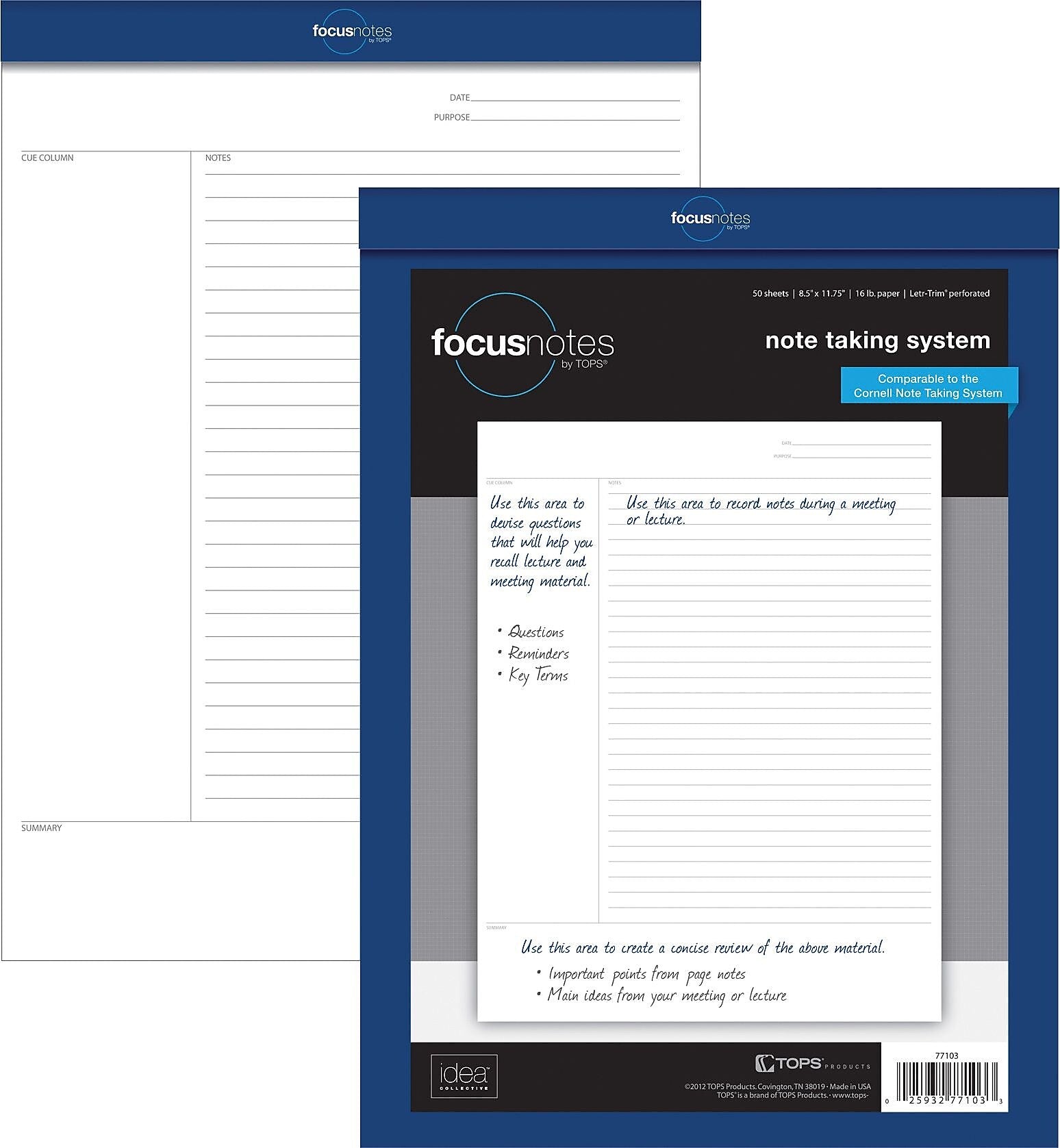 TOPS FocusNotes Notepad, 8.5" x 11", White, 50 Sheets/Pad (77103)
