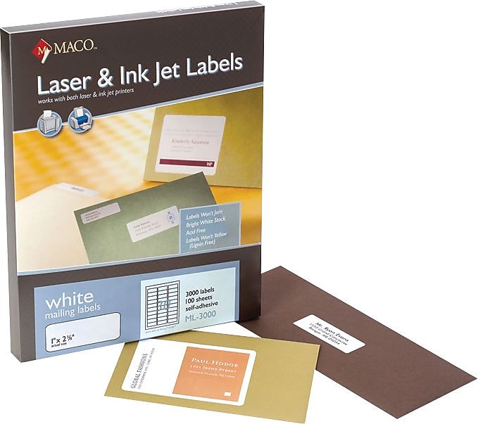 Maco All Purpose Labels, 1" x 2.63", White, 3000/Box (PICML3000)