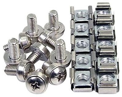 StarTech M6 Mounting Screws and Cage Nuts for Server Rack Cabinet, Silver, 50/Pack (CABSCREWM6)