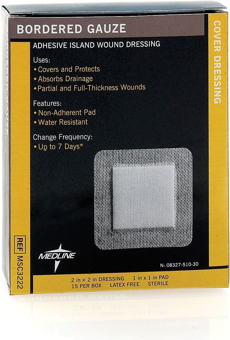 Medline Sterile Bordered Gauzes, 2" L x 2" W, 15/Box