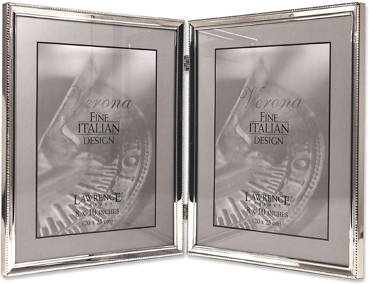 Lawrence Frames Polished Silver Plate 8" x 10" Hinged Double Picture Frame - Bead Border Design