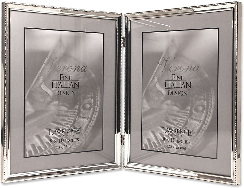 Lawrence Frames Polished Silver Plate 8" x 10" Hinged Double Picture Frame - Bead Border Design