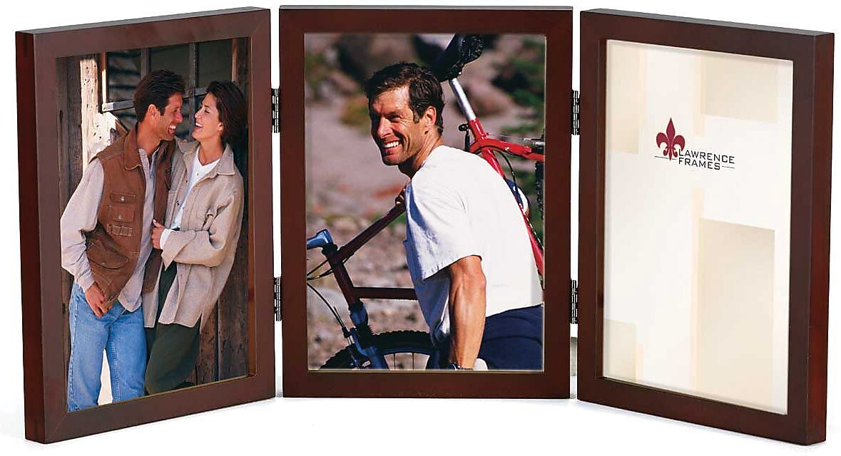 Lawrence Frames Gallery Collection 4" x 6" Hinged Triple Walnut Wood Picture Frame (755646T)