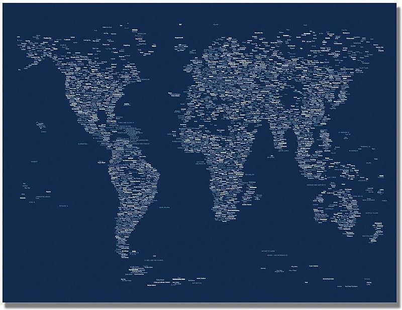 Trademark Global Michael Tompsett "Font World Map" Canvas Art, 30" x 47"
