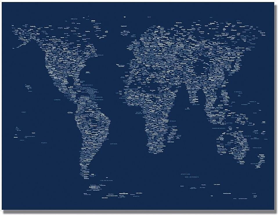 Trademark Global Michael Tompsett "Font World Map" Canvas Art, 30" x 47"