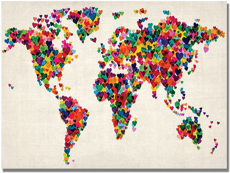 Trademark Global Michael Tompsett "Hearts World Map" Canvas Art, 22" x 32"