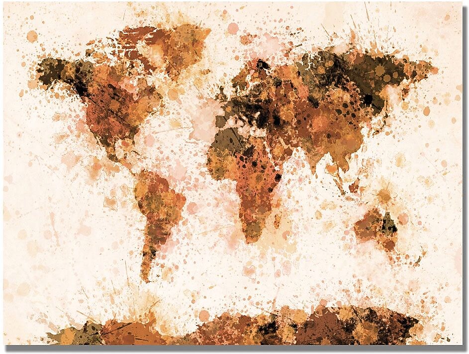 Trademark Global Michael Tompsett "Bronze Paint Splash World Map" Canvas Art, 18" x 24"