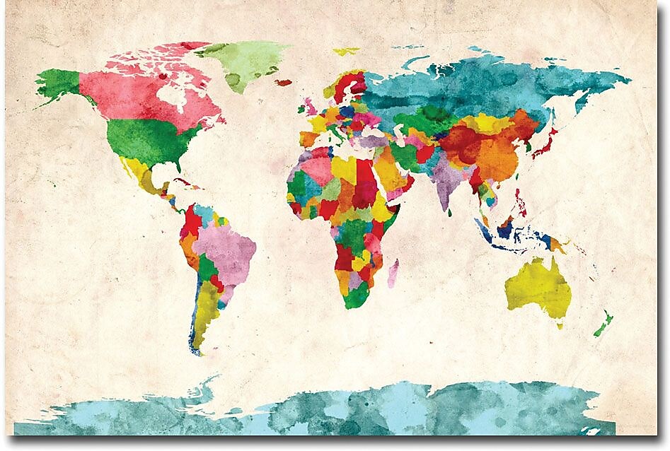 Trademark Global Michael Tompsett "Watercolor World Map" Canvas Art, 16" x 24"