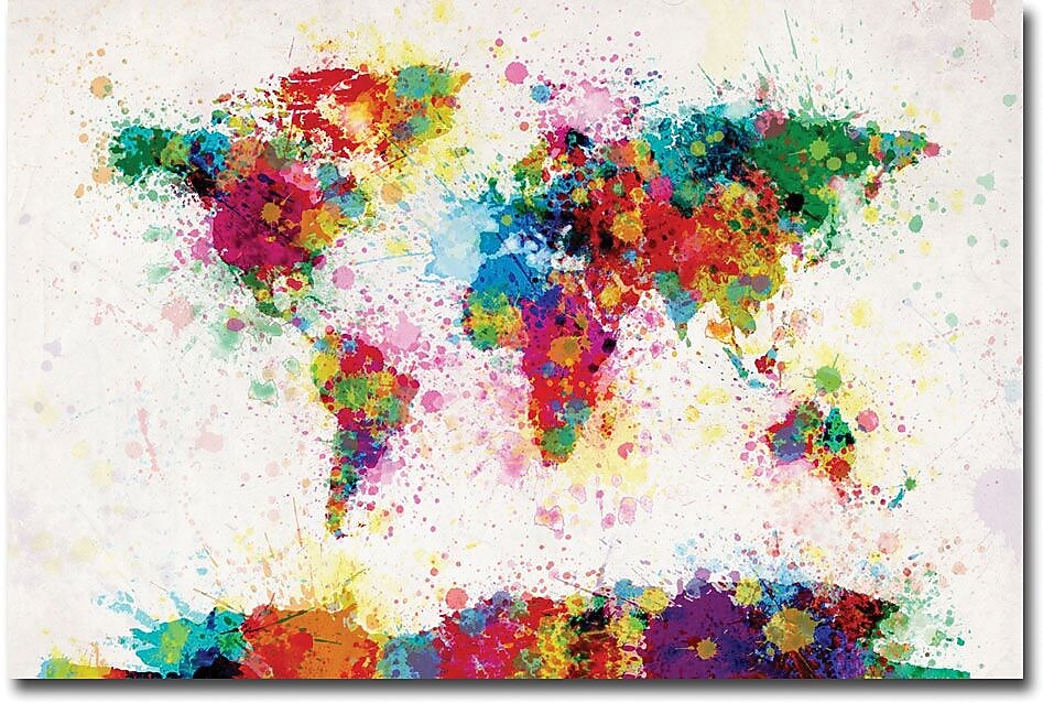Trademark Global Michael Tompsett "Paint Splashes World Map" Canvas Art, 16" x 24"