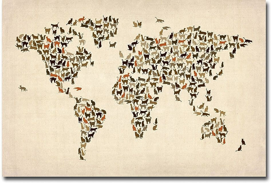 Trademark Global Michael Tompsett "World Map of Cats" Canvas Art, 22" x 32"