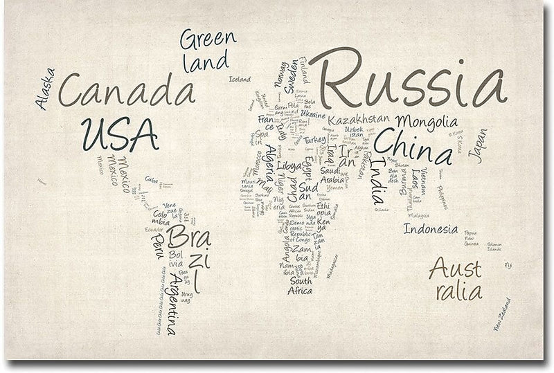Trademark Global Michael Tompsett "Typography World Map" Canvas Art, 22" x 32"