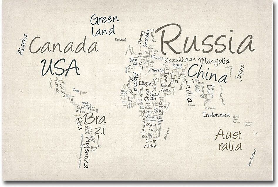Trademark Global Michael Tompsett "Typography World Map" Canvas Art, 22" x 32"
