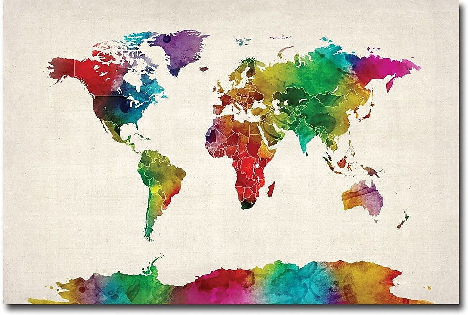 Trademark Global Michael Tompsett "Watercolor World Map II" Canvas Art, 30" x 47"
