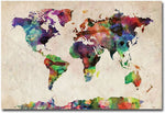 Trademark Global Michael Tompsett "Urban Watercolor World Map" Canvas Art, 16" x 24"
