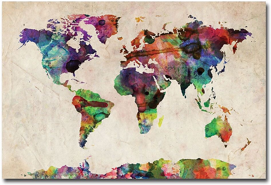 Trademark Global Michael Tompsett "Urban Watercolor World Map" Canvas Art, 16" x 24"