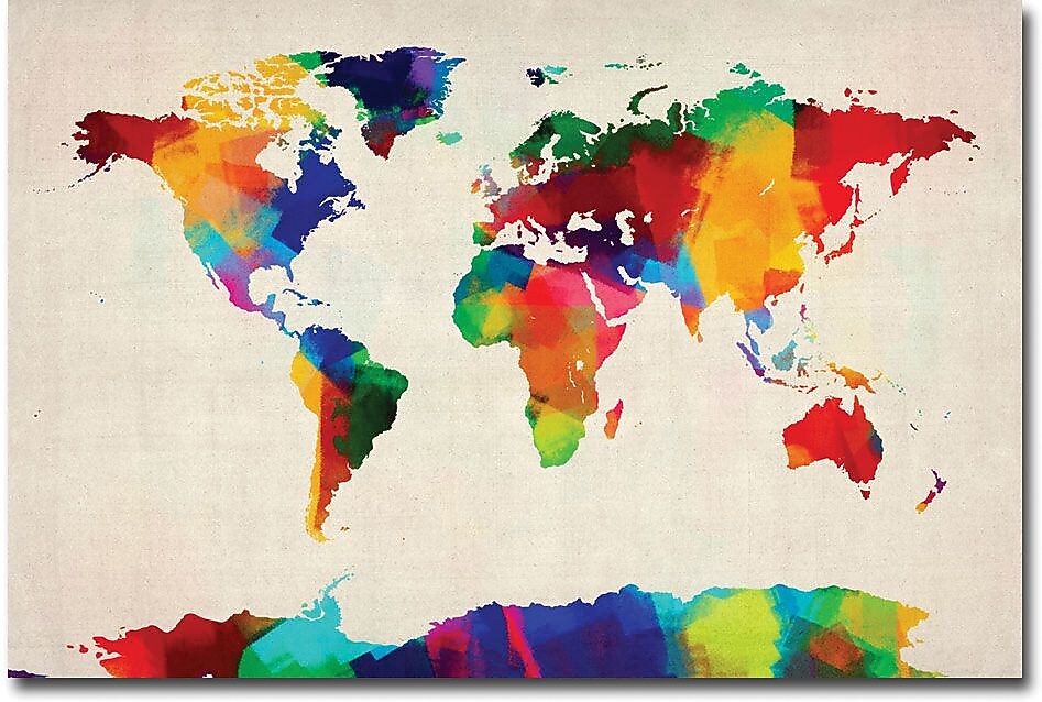 Trademark Global Michael Tompsett "Sponge Painting World Map" Canvas Art, 22" x 32"