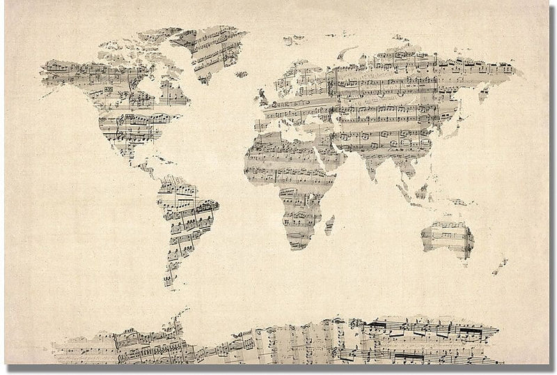 Trademark Global Michael Tompsett "Old Sheet Music World Map" Canvas Art, 22" x 32"