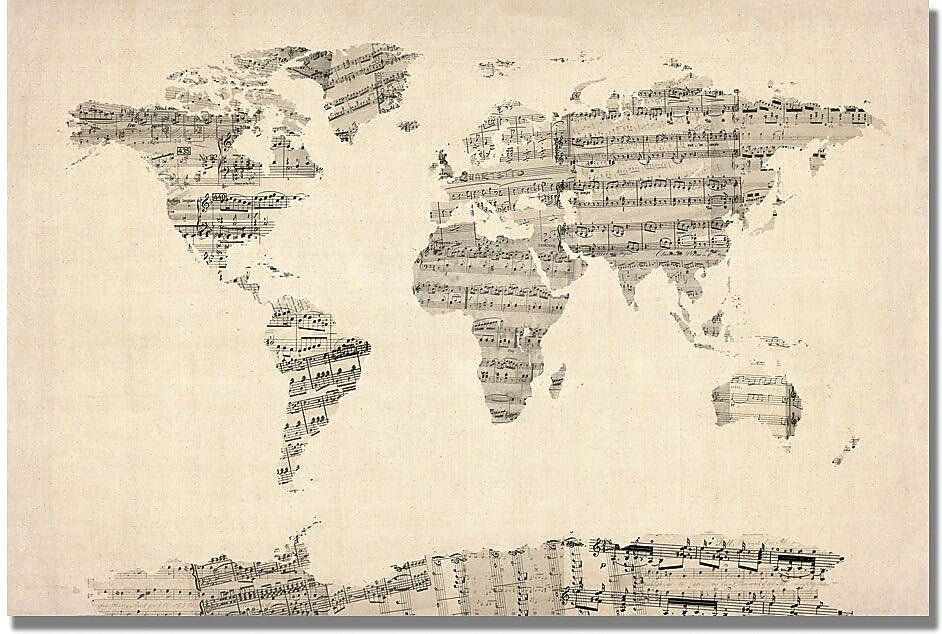 Trademark Global Michael Tompsett "Old Sheet Music World Map" Canvas Art, 30" x 47"