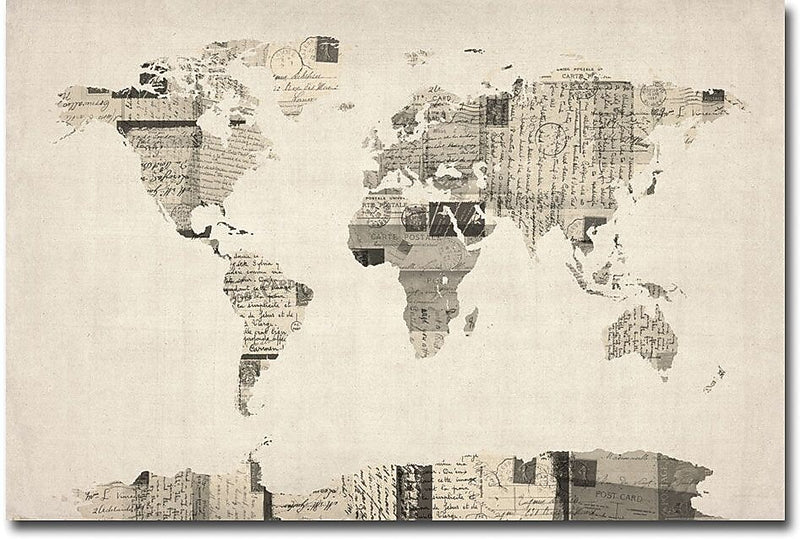 Trademark Global Michael Tompsett "Vintage Postcard World Map" Canvas Art, 16" x 24"