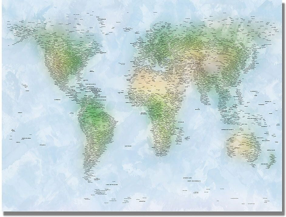 Trademark Global Michael Tompsett "Watercolor Cities World Map" Canvas Art, 30" x 47"