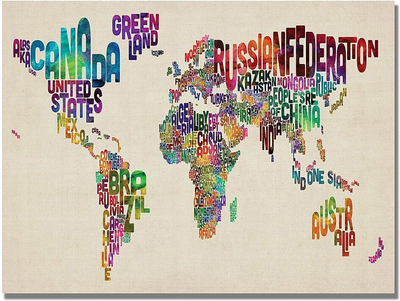 Trademark Global Michael Tompsett "Typography World Map II" Canvas Art, 30" x 47"