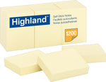Highland Self-Stick Notes, 1.38" x 1.88", Yellow, 100 Sheets/Pad, 12 Pads/Pack (MMM6539YW)