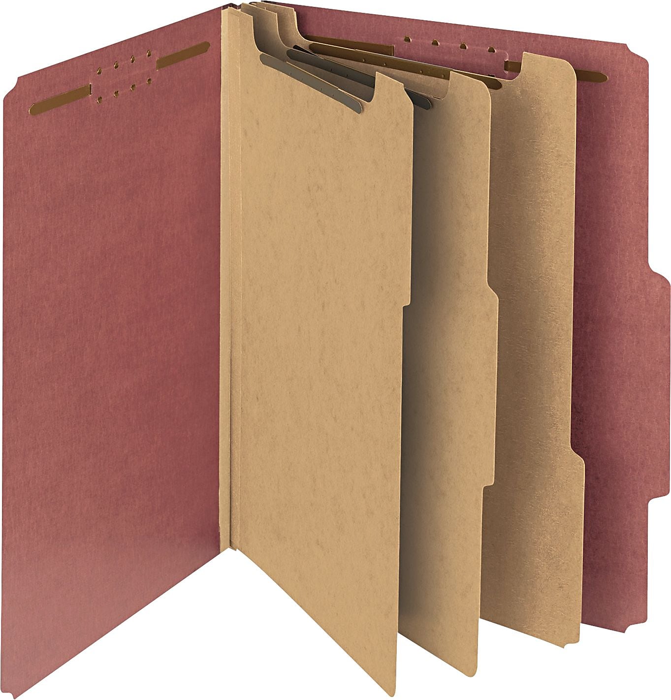Smead Recycled Heavy Duty Pressboard Classification Folder, 3-Dividers, 3" Expansion, Letter Size, Red, 10/Box (14099)