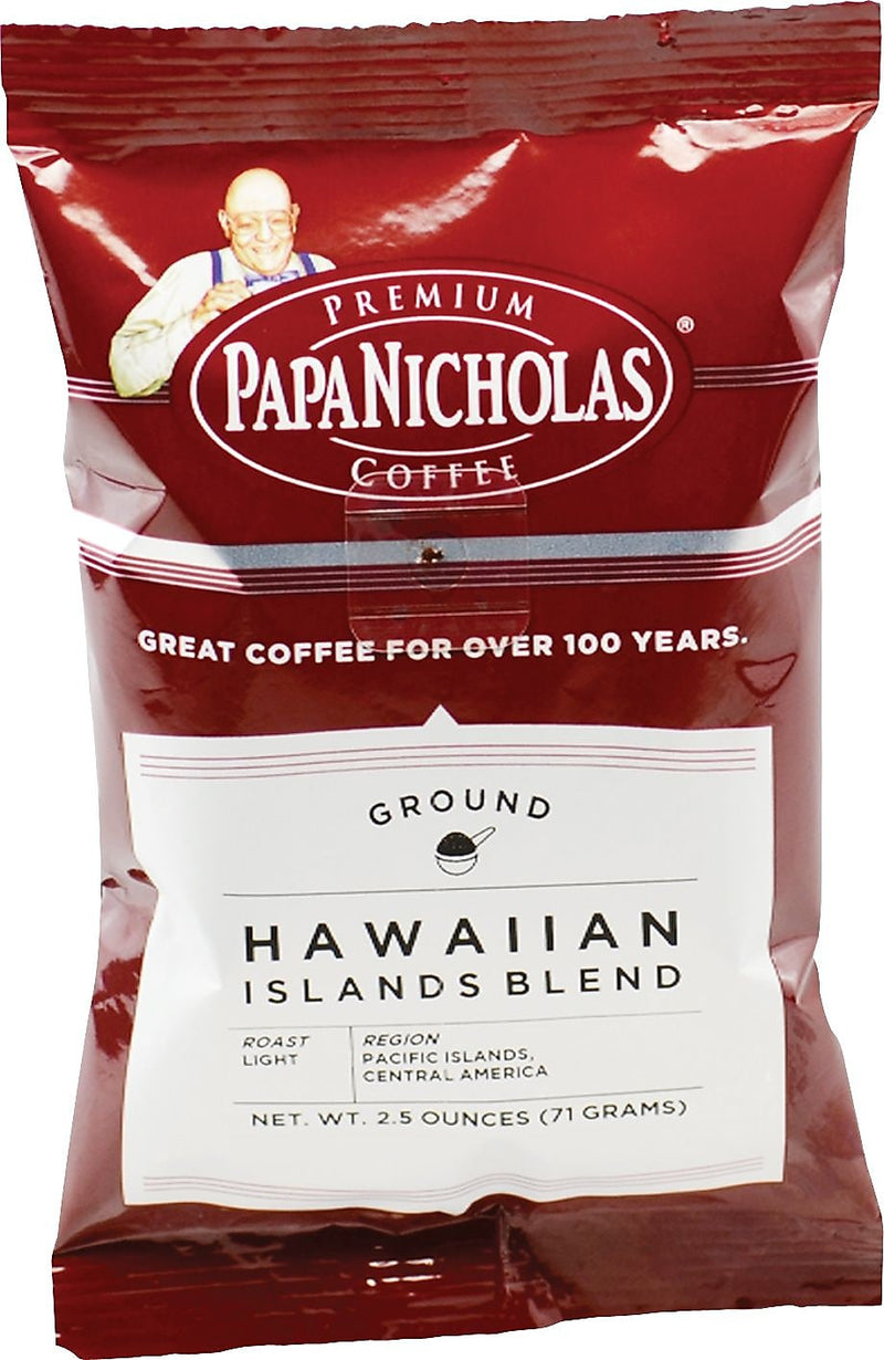 Papa Nicholas Premium Hawaiian Islands Blend Ground Coffee, Light/Mild Roast, 2.5 oz. Packets, 18/Carton (PCO25181)